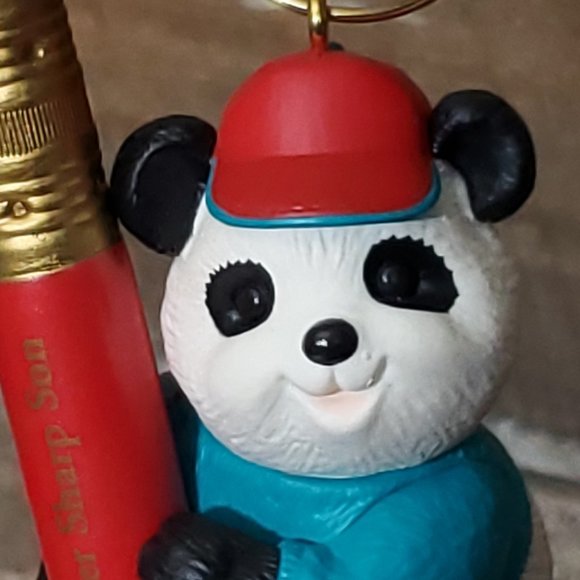 1995 Hallmark Keepsake Ornament - "Super Sharp Son" Panda Bear holding Pencil - Picture 1 of 6